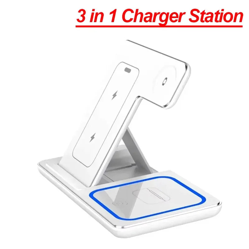Station de Charge Sans Fil 3-en-1 Magnétique – Compatible iPhone, Apple Watch et AirPods