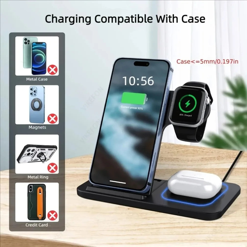 Station de Charge Sans Fil 3-en-1 Magnétique – Compatible iPhone, Apple Watch et AirPods